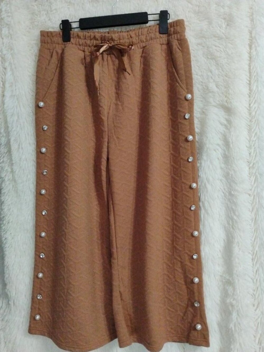 Simply Southern Quilted Wide Leg Pants Gem Pearl Embellished Rhinestone Size XL